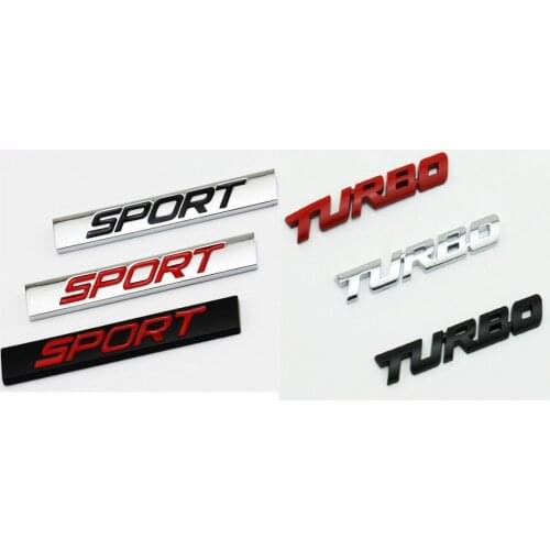 DHL mix 100pcs 3colors car styling alloy 3D TURBO sport metal stickers badges emblem logo rear side red silver black