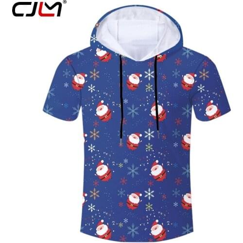 CJLM Mens New 3D Printed Santa Claus Best Selling Hooded TShirt 6XL Personality Large Size Christmas Tshirt