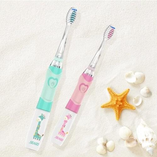 Colorful LED Lighting Electronic Sonic Toothbrush EK6-677 Kids Electric Toothbrush 1 handle+6 Replace Heads Pink/Green Cute Gift