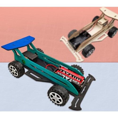 Creative Wooden DIY Electric Racing Model Kit Wood Kids Physical Science Experiments Toy Set Assembled Car Educational Toys