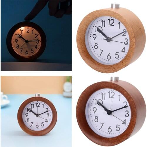Round Luminous Alarm Clock Wooden Led Alarm Clock Classic Alarm Clock with