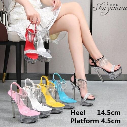 Summer Rhinestone Clear Crystal 15CM Super High Heel Sandals Fine With Catwalk Girls Sexy Women Stripper Show Pole Dancing Shoes