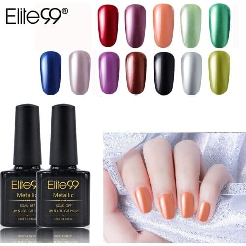 Elite99 Metallic Color Nail Gel Polish Varnish Lacquer Semi permanent Nail Art Varnish Metallic Top Base Coat Nail Manicure 10ML