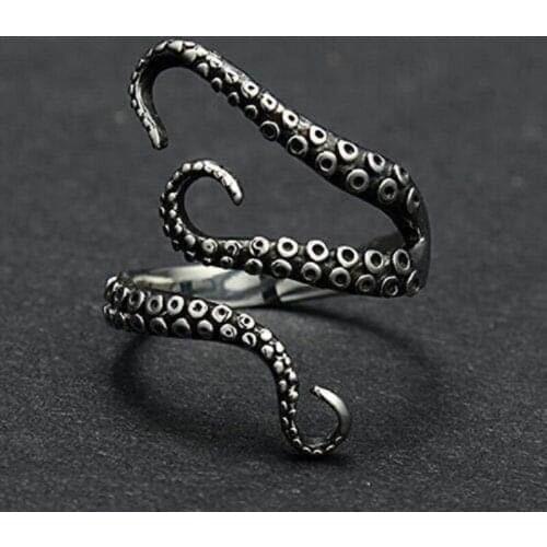 Mens Retro Silver Color Cool Deep Sea Octopus Ring Fashion Jewelry Adjustable Size Top Quality Ring Boyfriends Birthday Gift