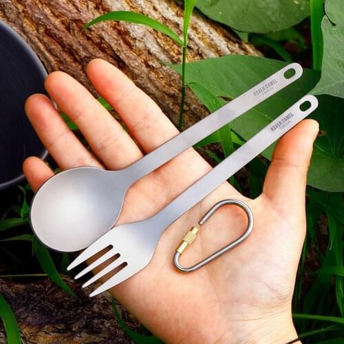 Home Kitchen Accessories Titanium Spoon and Fork Outdoor Picnic Titanium Cutlery Ultralight Flateware Set