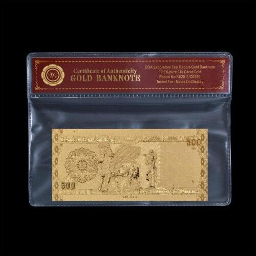 Wholesale WR Fake Money Iraq 500 Dinar Gold Plated Banknote with Frame Prop Money Bank Note Collection Gift Dropshiping
