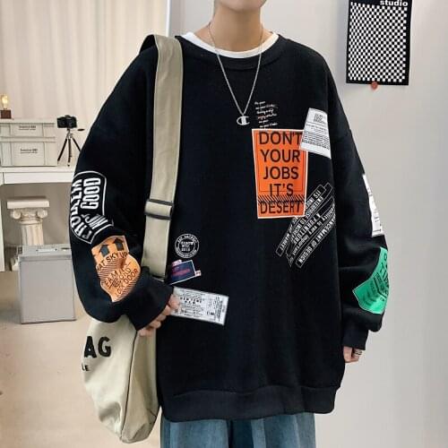2021 Autumn Korean Mens Printed Streetwear Pullover Hoodies Casual O-Neck Sweatshirts Male 6 Colors S-5XL A027-FY194