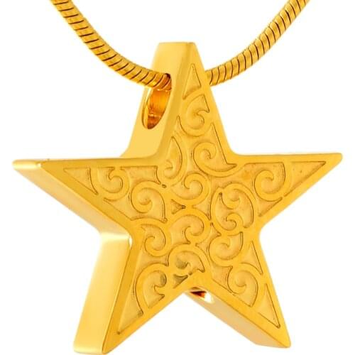 IJD9473 Carving Star Gold Memorial Necklace Stainless Steel Cremation Jewelry Urn Pendant Necklace for Ashes Charm Accessories