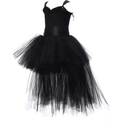 Girls Unicorn Princess Dress Birthday Party Cosplay Black Angel Costume Children Mesh Tutu Skirt Sling Long Tail Ball Outfit