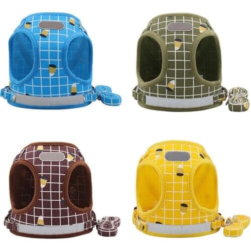 S-XL Kitten Puppy Harness Leads Reflective Dogs Harness Leash Set Plaid Printed Breathable Vest for Pet Outdoor Night Walking