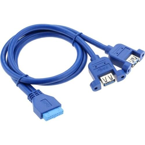 SHGO HOT-20Pin to USB3.0 Chassis Rear Bezel Cable 1 Point 2 Dual USB3.0 to Motherboard 20Pin to Extension Cable with Ear