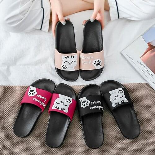 Women Summer Slippers Slide Sandals Beach Cartoon Cat Flip Flops Thick Soled Men Couple Bathe Shoes Zapatillas Mujer