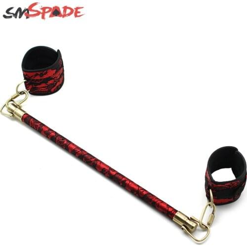 SMSPADE Wooden Spreader Bar With Adjustable Lace Leather Straps Set, Slave Adult Sex Toys for Couples Bondage Adult Games