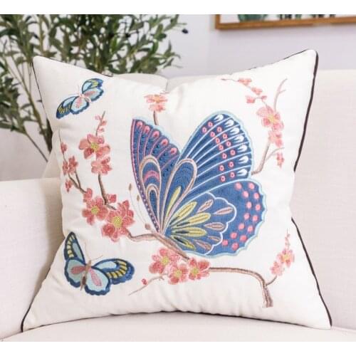 Modern Chinese Luxury Pillow Case Tree Leaves Butterfly Multicolor Cushion Cover For Sofa Bedroom Living Room Car