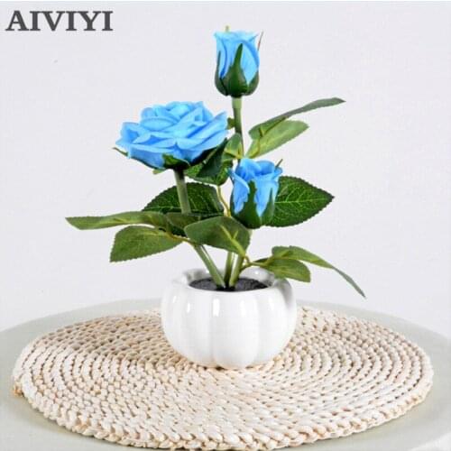 LED Luminous Blue Rose Bonsai Wedding Party Home Decoration Artificial Flower Christmas Decoration Lantern