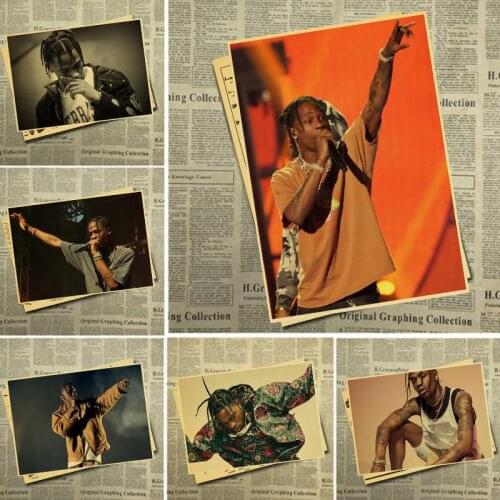 Travis Scott Hip hop rapper star retro poster print art painting bar home room decoration wall sticker