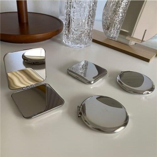 Korean style Makeup Mirror Ins Double Sided Magnifying & Normal Mirror- Compact Stainless Steel Folding Mirror