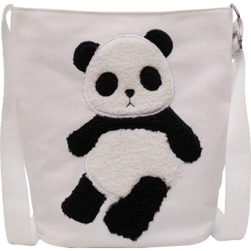 Women Canvas Tote Ladies Casual Shoulder Bag Stereo Embroidered Panda Female Messenger Bag Crossbody Bags SchoolBag