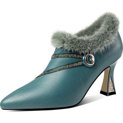 Autumn Winter Ankle Modern Boot High Heels Elegant Fashion Black Genuine Leather Footwear Women Shoes Pointed Toe ConciseA134