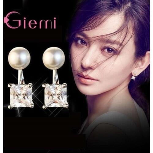 Hot Sale 925 Sterling Silver Shiny Classic Square Cut Crystal Zircon Earrings for Women Female Engagement Brincos