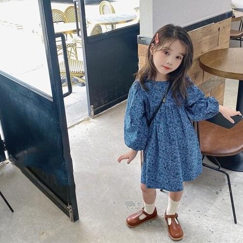 Girls Floral Puff Sleeve Dress Spring and Autumn New Printed Long Sleeve Cute Casual Princess Dresses WTA10