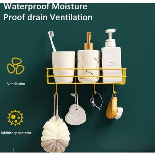 1Pc Bathroom Wrought Iron Storage Rack Free Punching Bathroom Wall Hanging Hanging Basket Toilet Wrought Iron Storage Rack