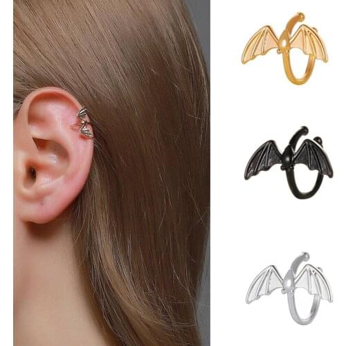 1 PC Open C Vintage Cute Bat Ear Non Pierced Clip Earring Ins Trendy Simple Small Silver Color Ear Bone Cuff Earring Jewelry