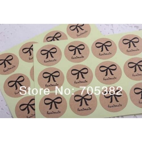 1000 pcs/lot Creative bowknot pattern handmade Letter kraft paper packaging label Adhesive Sticker(dd-16)