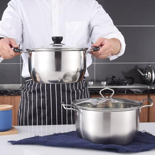 24cm Stainless Steel Double Handle Soup Pot with Lid Thickened Noodles Pot Multi-purpose Cookware Non-stick Pan General Use