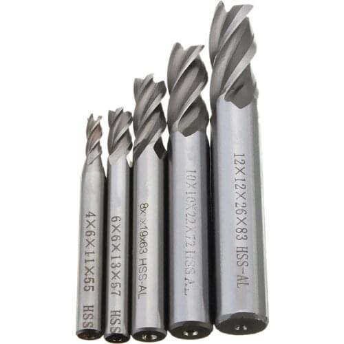 5Pcs/Set Straight Shank End Mill Cutter 4 Flute Hss Drill Bit 4/6/8/10/12Mm For Cnc Milling Tool