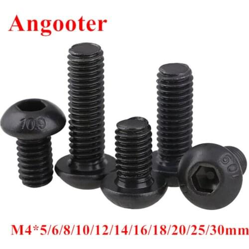 50pcs ISO7380 M4 Black Screws Grade 10.9 Hexagon Socket Button head Screw Round Head Mushroom Machine Screws Bolts