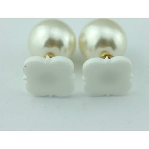 Acrylic Pearl Double Side Earrings Studs Women New Clover & Round Shape Blank Monogram Jewelry