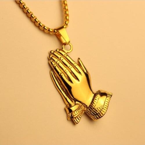 "The Lord Will Bless You" Bless Your Family Hands of Prayer Pendant Necklace Motorcycle Party Punk Necklace Hip Hop Jewelry Gift