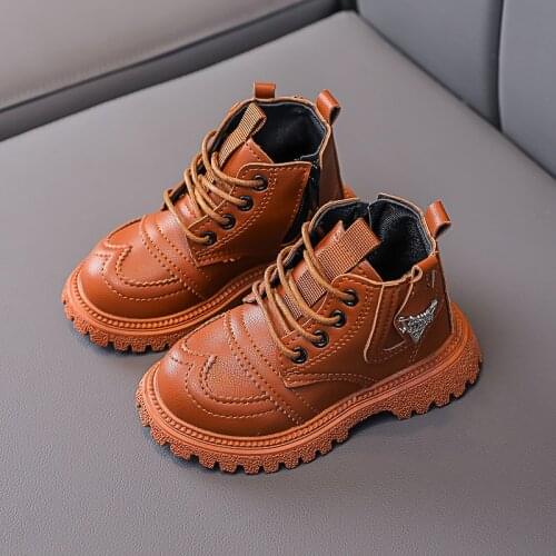 2021 Childrens Martin Boots Kids Autumn Winter PU Leather Short Boots for Boys Girls British Single All-match Waterproof Shoes