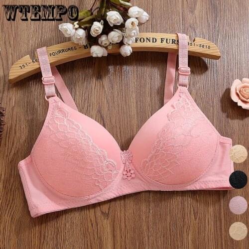 Plus Size Push Up Bra Women Seamless Underwear Pink Wireless Gathered Bras Thin Lace Floral Bralette Female Sexy Brassiere Tops