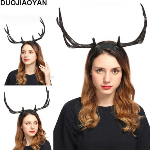 DUOJIAOYAN 2020 new Deer Horn Headband Gothic Halloween Xmas Antler Costume Hairband Cosplay Party Hair hoop accessories