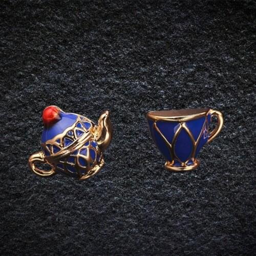 Enamel Blue Teapot Earring Tea Pot Cup Stud Earring Elegant Teapots Ear Studs Charm Creative Jewelry Women Gift