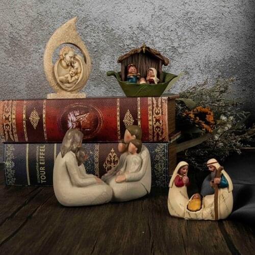 Christian Theme The Birth of Jesushome Decoration Accessories for Living Room Jesus-Mary-Joseph Family Miniature Figurines Gifts