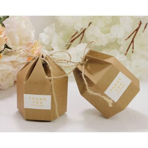 15Pcs Kraft Paper Cardboard Boxes For Packaging Creative Hexagon Candy Box Gift Bags Favors Gift For Guests Wedding Supplies