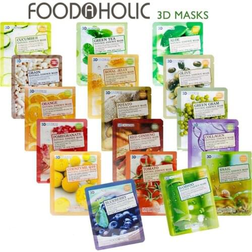FOODAHOLIC 3D Shape Natural Essence Pulp Mask 10pcs Hyaluronic Acid Collagen Face Mask Anti Wrinkle Whitening Korea Cosmetics