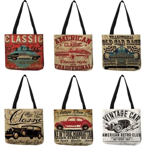 Cool Car Theme Series Tote Bag Classic Vehicle Design Retro Handbag Personalized Casual Daily Office School Shoulder Bags
