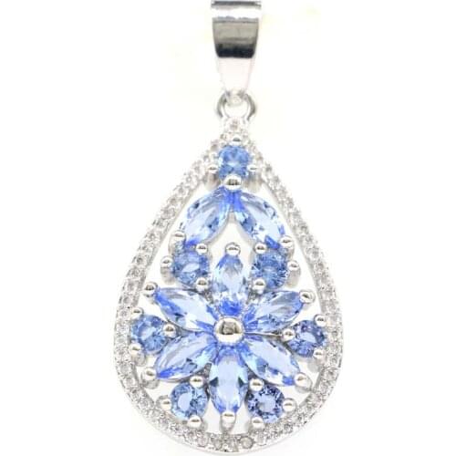 28x18mm Multi Color Silver Pendant Created Tourmaline Aquamarine Peridot Tanzanite Ladies Daily Wear Silver Pendant