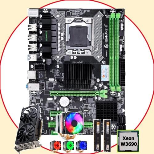 HUANANZHI X58 Pro LGA1366 motherboard with CPU Xeon W3690 3.46GHz 6 heatpipes cooler RAM 16G(2*8G) GPU GTX1050TI 4G video card