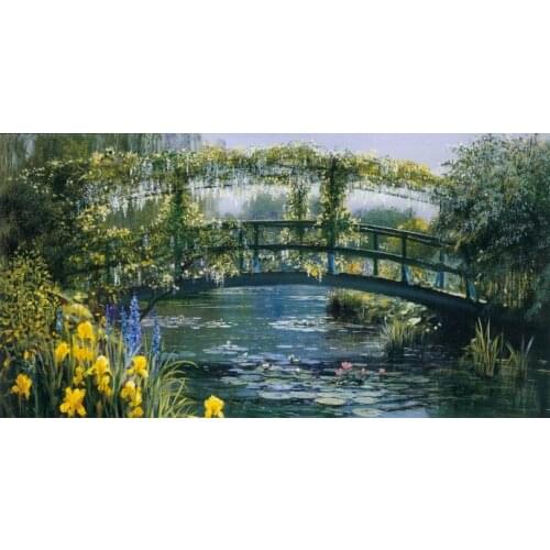 Monet-Oil Painting Bridge Handmade Needlework Embroidery DIY Aida Cross Stitch Kits Crafts 14CT Unprinted Home decor wall Art