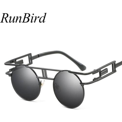 RunBird Vintage Women Steampunk Sunglasses Brand Design Steam Punk Round Sunglasses for Men Oculos De Sol UV400 1480R