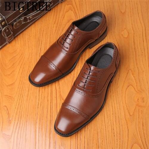 Brogue Shoes Men Formal Coiffeur Leather Shoes Men Italian Brand Brown Dress Office Shoes Men Classic Wedding Dress 2020 Ayakkab