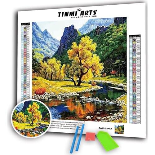 5D Poured Glue Diamond Painting Kits Scalloped Edge Soft Feeling Canvas Mountain Tree Full Round Drill DIY Mosaic Embroidery Art