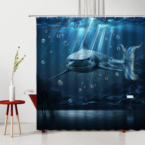 Bathroom Shower Curtains Set Shark In The Aquarium Bathroom Decoration Waterproof Polyester Fabric Household Items