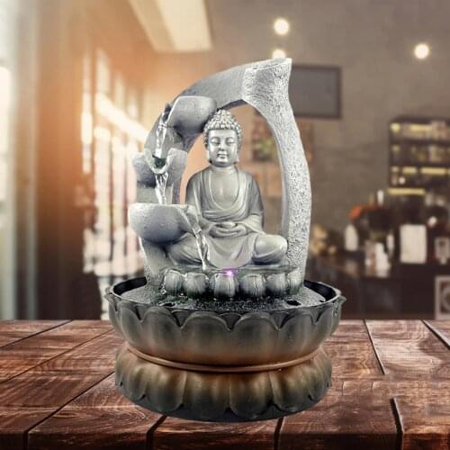 Buddha Tabletop Fountain LED Lights Desk Zen Rock Water Meditation Relaxing Waterfall Feature Farmhouse Home Sculpture Decor