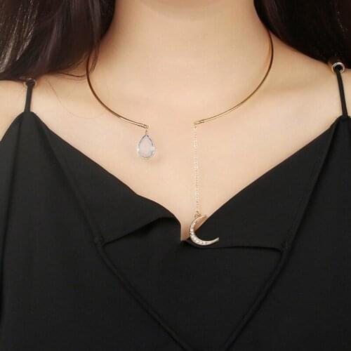 2021 latest fashion trend simple and generous creativity inlaid zircon moon water droplets ladies short necklace collar